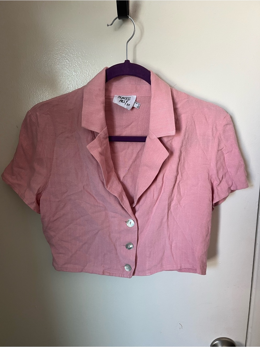 Princess Polly Blush Pink Cropped Button-Down Collar Top